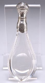 A 19TH CENTURY FRENCH SILVER-MOUNTED GLASS SCENT BOTTLE, the tear-drop shap