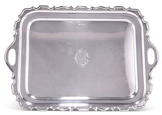 A GEORGE V LARGE SILVER TWO-HANDLED TRAY,?by Walker & Hall, Sheffield 1929,