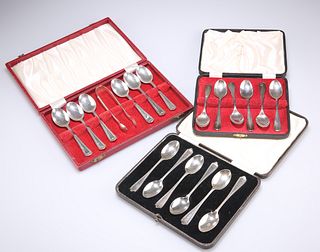 THREE CASED SETS OF SIX SILVER TEASPOONS, including a set by?Charles Willia