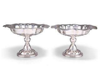 A NEAR PAIR OF EDWARDIAN SILVER COMPORTS, the first?by?James Henry & Herber