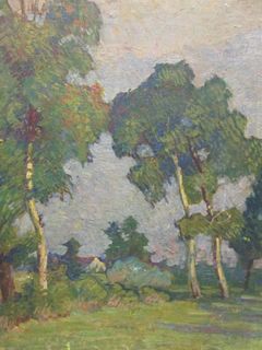 K. Upton, kittens, oil on canvas 20 x 66cm together with A.Maguire, landscape with trees, oil on can