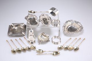 A GROUP OF SILVER, including a set of twelve German silver-gilt teaspoons, 