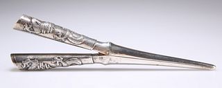 A PAIR OF CHINESE SILVER GLOVE STRETCHERS,?by Tuck Chang & Co, Shanghai, la