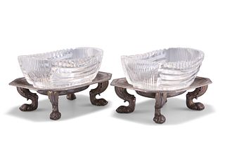 A PAIR OF GEORGE V CUT-GLASS SWEETMEAT BOWLS ON SILVER STANDS,?by Alfred Ja
