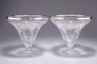 A PAIR OF EDWARDIAN SILVER-RIMMED CUT-GLASS VASES,?by?Army & Navy Cooperati
