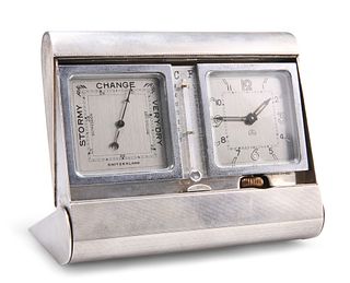 AN EDWARD VIII SILVER-CASED CLOCK AND BAROMETER,?by?A Wilcox, Birmingham 19