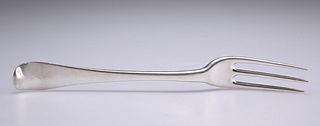 A GEORGE I SILVER THREE-PRONG TABLE FORK, marks rubbed, Old English Hanover