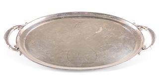 A DANISH STERLING SILVER TRAY, by?Georg Jensen, c.1933-44, oval with twin b