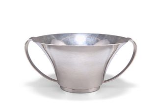 A DANISH STERLING SILVER TWO-HANDLED BOWL, by Georg Jensen, no. 735, with s