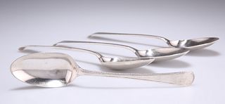 A SET OF FOUR GEORGE III PROVINCIAL SILVER FEATHER-EDGE TABLE SPOONS, by Ri