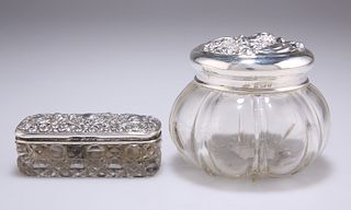 AN EDWARDIAN SILVER-TOPPED GLASS DRESSING TABLE JAR,?by?Levi & Salaman, Bir