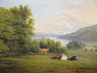 English School (19th Century) - Lake District landscape with cattle oil on canvas, 22 x 32 cm <br> <