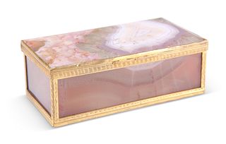 AN 18TH CENTURY BANDED AGATE TRINKET BOX AND COVER,?rectangular form with t