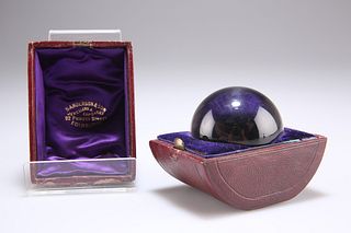 A VICTORIAN ROCK CRYSTAL BALL, in a fitted case for Sanderson & Son, 92 Pri