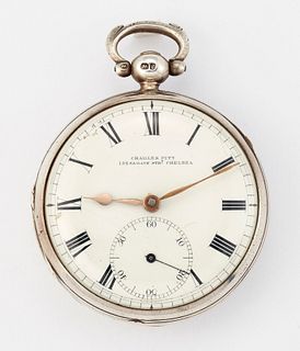 A SILVER POCKET WATCH BY CHARLES PITT,?circular white enamel dial with Roma