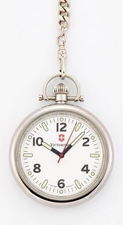 A VICTORINOX OPEN FACED POCKET WATCH,?circular white dial with alternate Ar