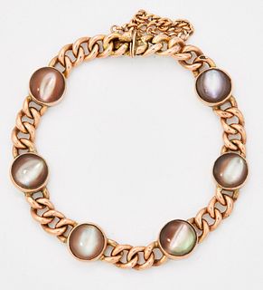 A MOTHER-OF-PEARL BRACELET, circular links inset with mother-of-pearl and s