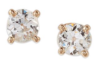 A PAIR OF SOLITAIRE DIAMOND EARRINGS, old-cut diamonds in claw settings, to