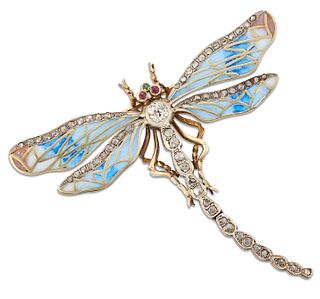 A LATE 19TH/EARLY 20TH CENTURY RUSSIAN ENAMEL, DIAMOND AND GEMSTONE DRAGONF