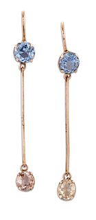 A PAIR OF SAPPHIRE PENDANT EARRINGS, each with an off-round sapphire suspen