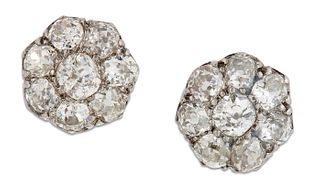 A PAIR OF DIAMOND CLUSTER EARRINGS, eight old-cut diamonds in claw settings