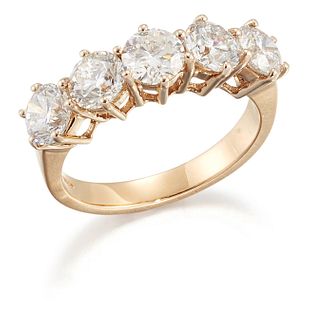 AN 18 CARAT GOLD DIAMOND HALF HOOP RING, five round brilliant-cut diamonds 
