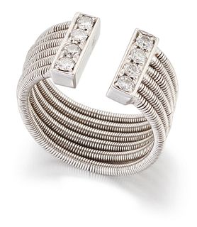 DAVID MORRIS - AN 18 CARAT WHITE GOLD DIAMOND DRESS RING, six coiled bands 