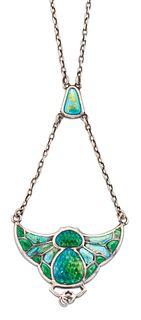 CHARLES HORNER - A SILVER AND ENAMEL PENDANT NECKLACE, the pendant in the f