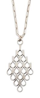 JACK SPENCER - A MODERNIST SILVER PENDANT ON CHAIN, the lozenge-shaped pend