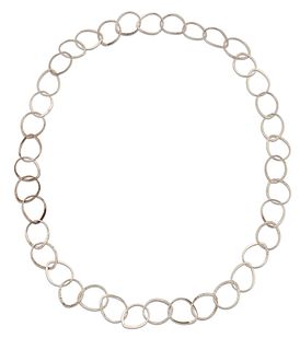 A SILVER NECKLACE,?formed of large textured and plain polished abstract hoo