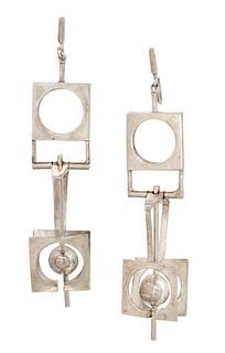 A PAIR OF MID 20TH CENTURY SCANDINAVIAN SILVER PENDANT EARRINGS, articulate