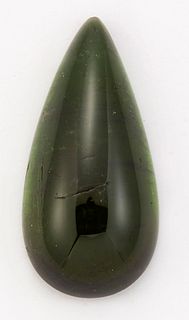 A PEAR CABOCHON GREEN TOURMALINE, 10.06ct. Measures 21.67mm by 10.41mm by 6