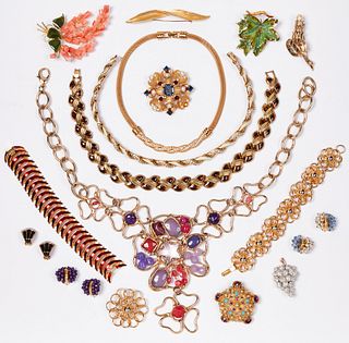 A QUANTITY OF DESIGNER COSTUME AND OTHER JEWELLERY, including:?TWO SWAROVSK