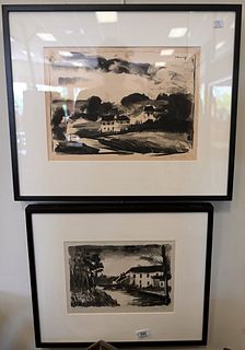 Two Maurice de Vlaminck (French, 1876 - 1958), lithographs on paper to include "Le Moulin de la Naze" signed and numbered "12/35" in pencil through th