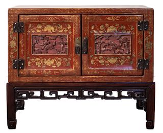 Chinoiserie Red Lacquer Cabinet On Stand