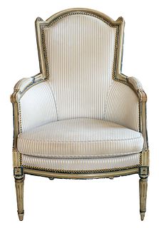Louis XVI Grey And Blue Painted Bergere Armchair