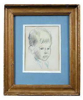<p>§ Monica Rawlins (Welsh, 1903-1990) Study of the head of a small boy pencil and wash 13 x 10cm (5