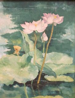 Modern British School (20th Century), Lotus flowers, signed with initials "ACQ", oil on canvas, 49 x
