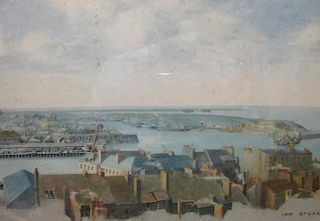 Ian Stuart (Scottish, 20th Century), Harbour scene, signed lower right "Ian Stuart", watercolour, 31