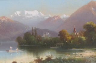 Continental School (19th Century), Chateau Chilon, Lake Geneva, oil on panel, 13 x 18cm, signed indi