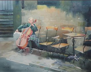 Jane Staveley (British, 20th Century) Musical Chairs signed lower left "Staveley" watercolour 38 x 4