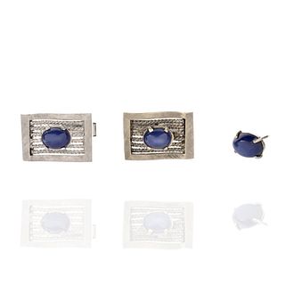 Star Sapphire and 14K Cufflinks and Tie Tack