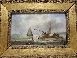 Dutch School (19th Century), The Day's Catch, indistinctly signed lower left, oil on panel, 14 x 23c