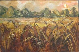 G Haged (20th Century) - Barley Fields, oil on canvas, signed lower right, <br> <br>