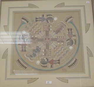 A 20th century Navajo sand painting by Hosteen Etsitty, framed <br> <br>