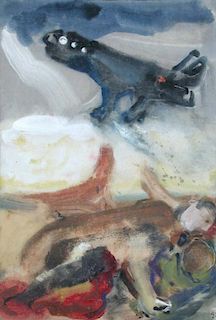 § Edwin Smith (British, 1912-1971) Man and Aeroplane initialled "ES" lower right watercolour 33½ x 2