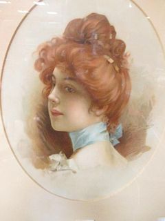 A pair of Edwardian chromolithograph prints of ladies and a Victorian papier mache oval tray (3) <br