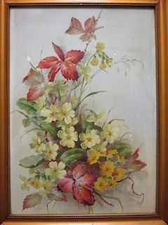 Annie L Pressland, a floral painted ceramic plaque, signed and dated 1900, 34 x 24cm <br> <br>