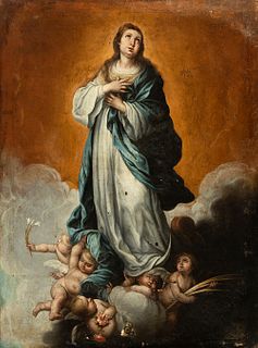 School of BARTOLOME ESTABAN MURILLO; early 18th century. 
"Immaculate Conception". 
Oil on canvas.