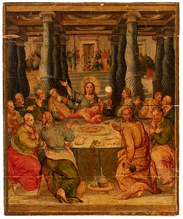 Spanish school; second half of the 17th century. 
"Last Supper". 
Oil on panel.